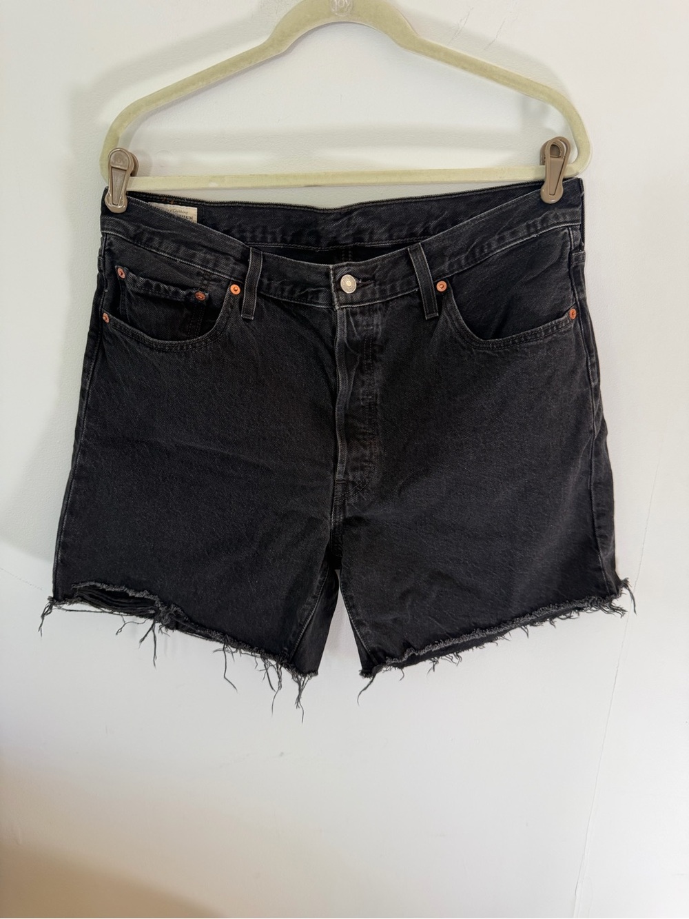 Levi's Black Raw Hem Denim Cutoff Shorts